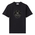 Men's KENZO Tiger Head Embroidered Cotton Loose Version Round Neck Short Sleeve Black T-Shirt FA65TS0654YI-99
