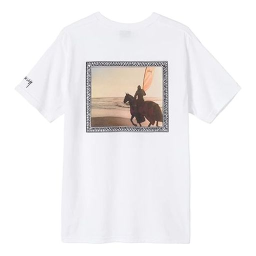 Stussy Knight Painting Printing Short Sleeve Unisex White 3903578-WHITE
