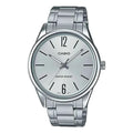 Men's CASIO Minimalistic Large Steel Strip Waterproof Quartz Watch Silver Stainless Steel Strap Mens MTP-V005D-7B