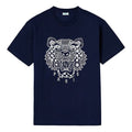 Men's KENZO Ikat Tie Dye Tiger Head Embroidered Short Sleeve Midnight Blue T-Shirt FA55TS0854YK-77