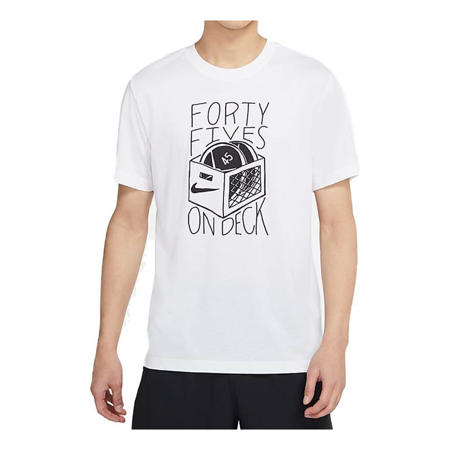 Nike Dri-FIT Sports Training Printing Pattern Quick Dry Round Neck Short Sleeve White DA0612-100