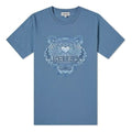 Men's KENZO SS21 Alphabet Tiger Head Printing Pattern Round Neck Short Sleeve Blue FB55TS0264YG-67