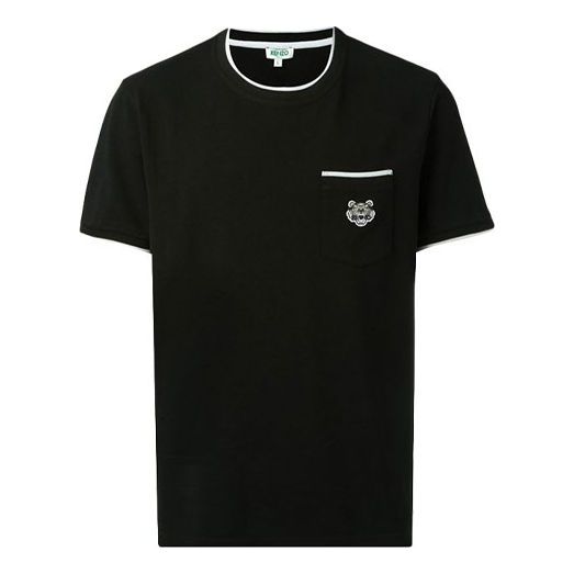 Men's KENZO SS21 Embroidered Pocket Round Neck Short Sleeve Black F755TS0014BA-99