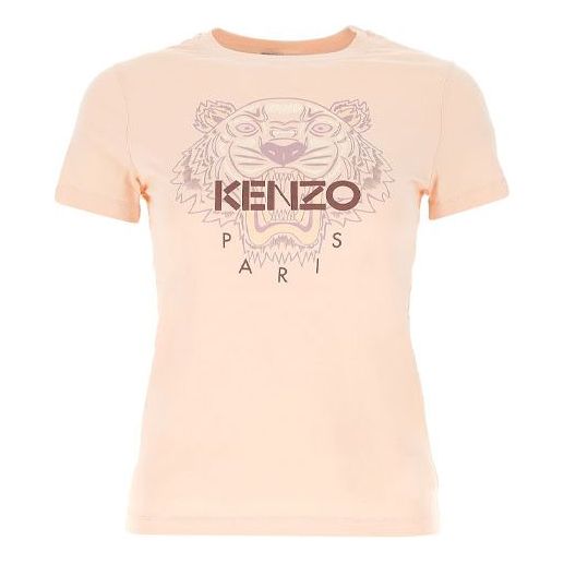 KENZO Tiger Head Printing Logo Pattern Round Neck Short Sleeve Pink FA62TS8464YB-34