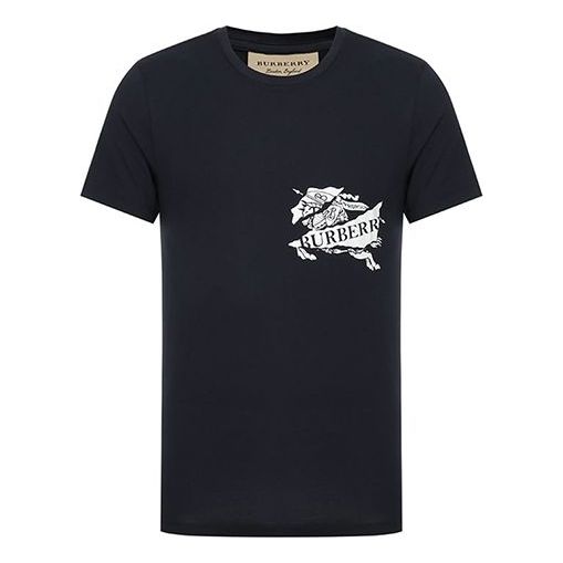 Men's Burberry SS21 Logo Printing Short Sleeve Navy Blue 80078371