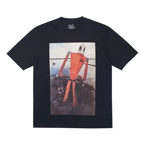 Men's PALACE Slick Painting Printing Short Sleeve Black P16TS077