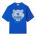 Men's KENZO SS21 Tiger Head Pattern Embroidered Logo Loose Round Neck Short Sleeve Blue FB55TS0694YF-71
