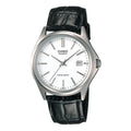 CASIO Leather Band Waterproof Men White/Brown White DialBlack Strap Mens WhiteBlack Analog MTP-1183E-7A