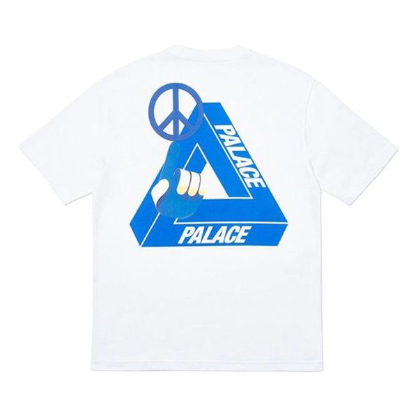 Men's PALACE SS20 Tri-Smiler T-Shirt Back Triangle Logo Printing Round Neck Short Sleeve White P18TS100
