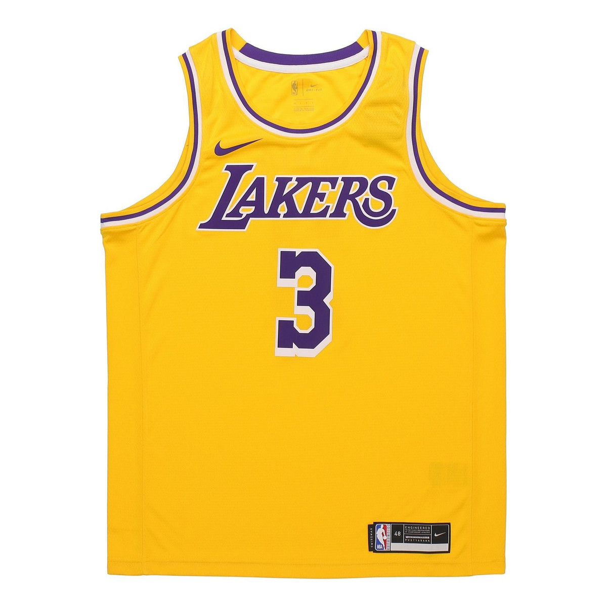 Nike NBA Sports Basketball Jersey/Vest SW Fan Edition 20 Season Los Angeles Lakers Davis No. 3 Yellow CW3669-728