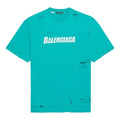 Men's Balenciaga SS21 Alphabet Printing Pattern Hole Round Neck Short Sleeve Green 651795TKVB84661