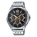 CASIO Waterproof Stainless Steel Strap Unisex Black Dial Strap Mens Black Analog MTP-E303D-1AVDF