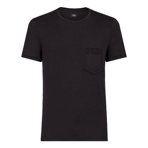 Men's FENDI SS21 Solid Color Alphabet Logo Cotton Short Sleeve Black T-Shirt FY0894AFRKF0QA1