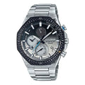 CASIO EDIFICE Sports Solar Powered Waterproof Sapphire Crystal Black DialSilver Strap Mens BlackSilver Analog EQB-1100AT-2APR