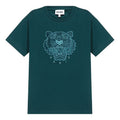 Men's KENZO Tiger Head Embroidered Cotton Loose Version Round Neck Short Sleeve Green FA65TS0654YI-73