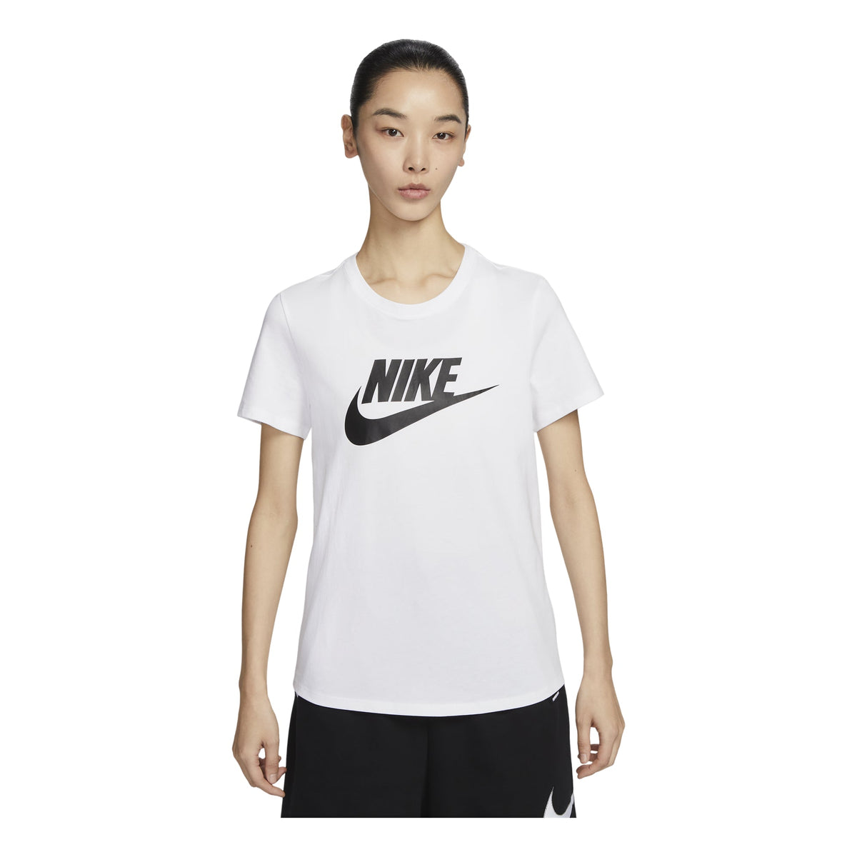 (WMNS) Nike Sportswear Essentials Logo T-shirt Asia Sizing 'White Black' DX7907-100