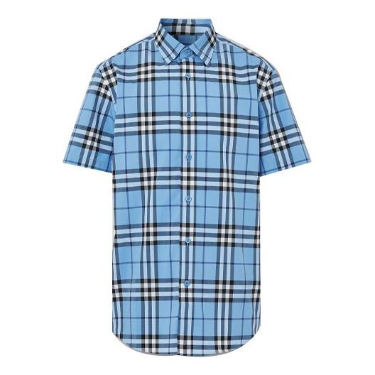 Men's Burberry SS21 Plaid Casual Short Sleeve Shirt Blue 80386651