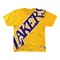 Men's Mitchell & Ness Big Face Series Los Angeles Lakers Large Logo Printing Short Sleeve Yellow SSTEBW19070-LALGOLD