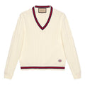 Men's Gucci SS21 Knit V Neck Webbing Wool Sweater Beige 653626-XKBUR-9182