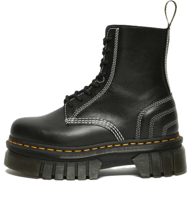 (WMNS) Dr. Martens Audrick 8-eye White Stitch Leather Platform Boots 'Black' 27810001