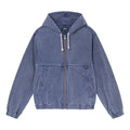 Men's Stussy SS22 Stone Washed Work Jacket Blue Metallic Zipper Hooded Jacket 115632