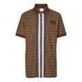 Men's Burberry Logo Stripe Printing Loose Short Sleeve Polo Shirt Brown 80182621