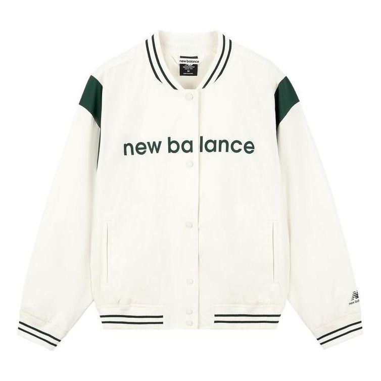 (WMNS) New Balance Baseball Jacket Asia Sizing 'White Green' AWJ33312-CIC