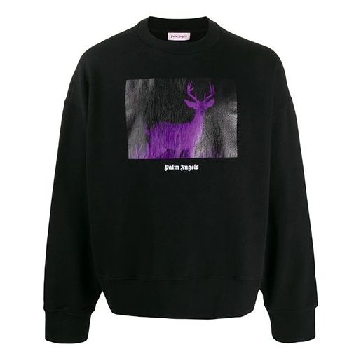 Men's PALM ANGELS dear Printing Pullover Round Neck Black PMBA026F196310051088