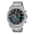 CASIO EDIFICE Quartz Waterproof Sapphire Crystal Solar Powered Black DialSilver Strap Mens BlackSilver Analog EQB-1000D-1