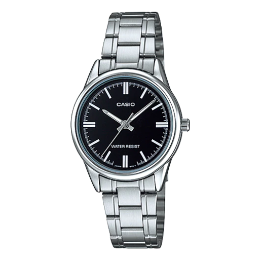 CASIO Dress Series Black Waterproof Quartz 34mm 28.2mm Stainless Steel Strap Watch LTP-V005D-1A