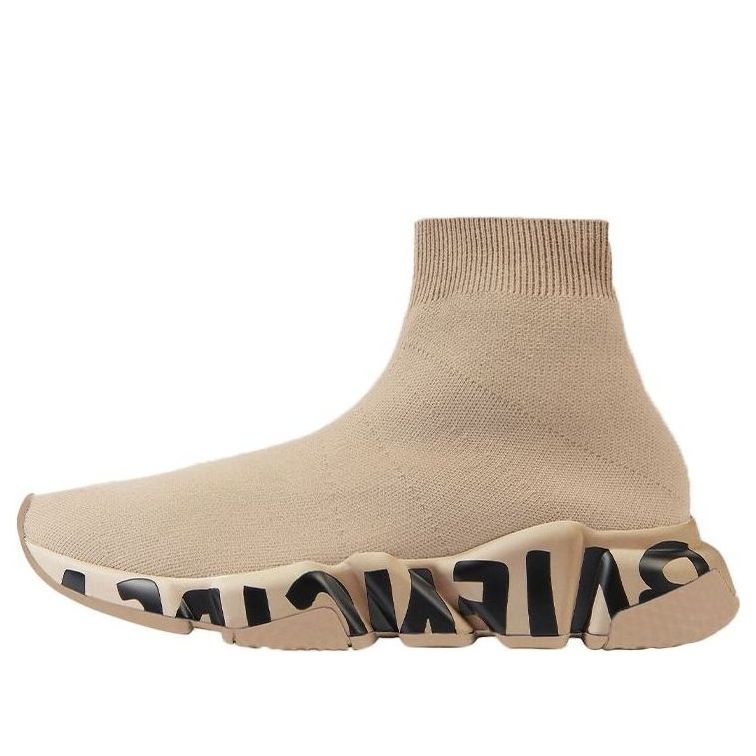 (WMNS) Balenciaga Speed Graffiti Sneakers 'Beige Knit Black Graffiti Sole Unit' 605942W2DB79710