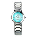 CASIO Waterproof Quartz Simulate Gradient Green Dial 25mm Stainless Steel Strap Watch Silver Analog LTP-1191A-3CDF