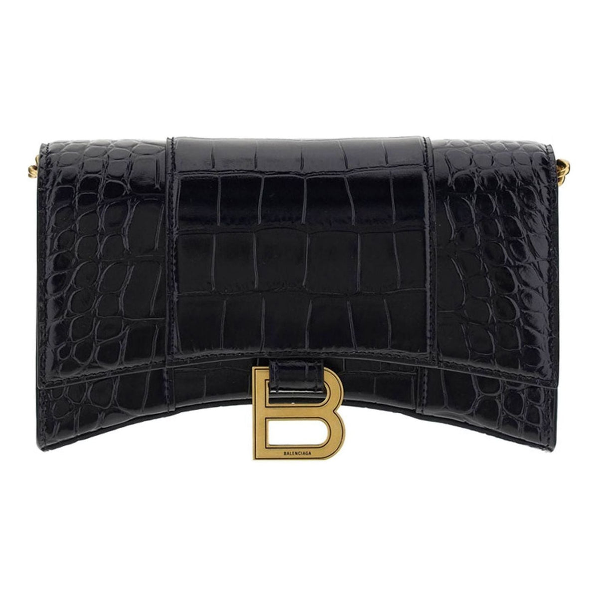 (WMNS) Balenciaga Hourglass Wallet On Chain Crocodile Embossed 'Black' 6560501LRGM1000