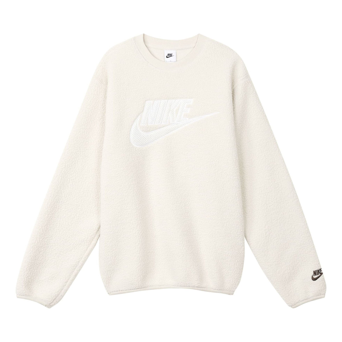 Men's Nike Logo Embroidered Loose Suede Round Neck Pullover Beige DD5018-072