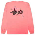Basic Stussy Pigment Dyed L/S Tee - Coral